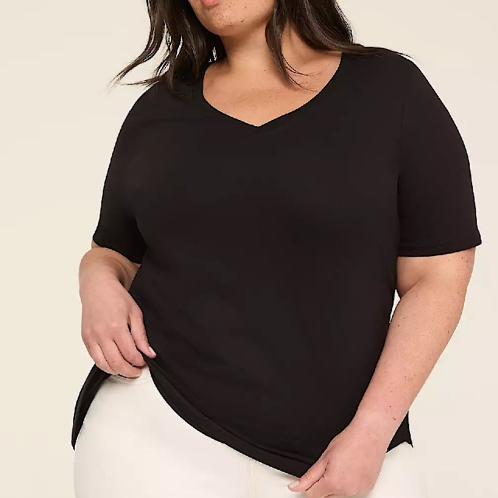 Lane Bryant Perfect Short Sleeve V-Neck‎ Tee Black 22/24